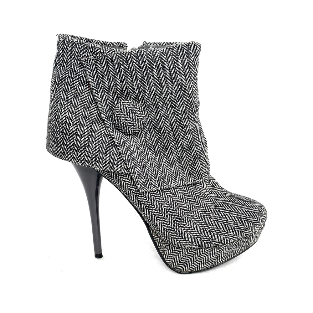 Charlotte Russe Women Size 9 Gray Herringbone Wool High Heel Ankle Boot Shoe Zip